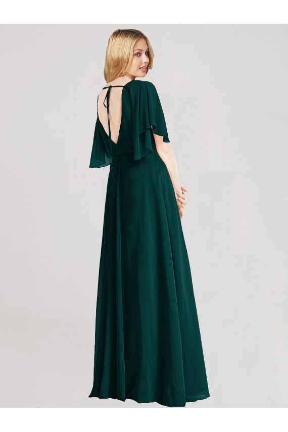 Evergreen línea A Cuello redondo Gasa Largo Vestidos de dama de honor