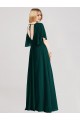 Evergreen línea A Cuello redondo Gasa Largo Vestidos de dama de honor