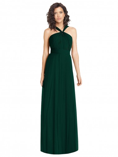 Evergreen línea A Halter Gasa Largo Vestidos de dama de honor