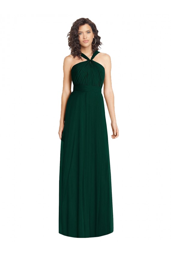 Evergreen línea A Halter Gasa Largo Vestidos de dama de honor