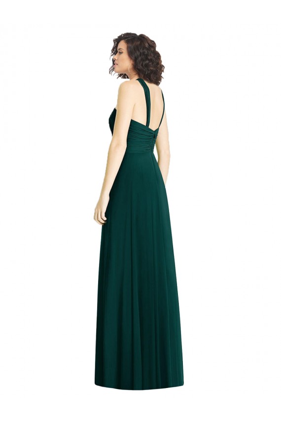 Evergreen línea A Halter Gasa Largo Vestidos de dama de honor