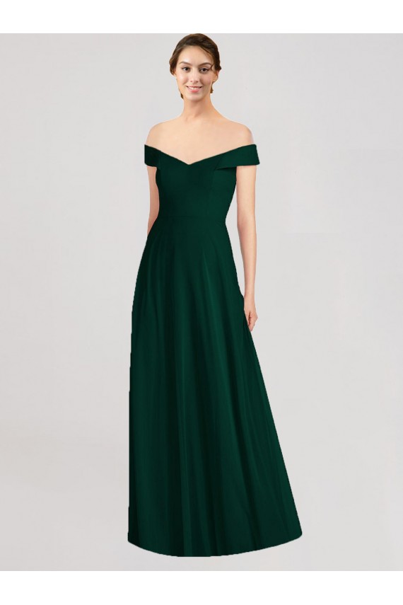 Evergreen línea A Hombros Descubiertos Cuello en V Gasa Largo Vestidos de dama de honor