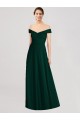 Evergreen línea A Hombros Descubiertos Cuello en V Gasa Largo Vestidos de dama de honor