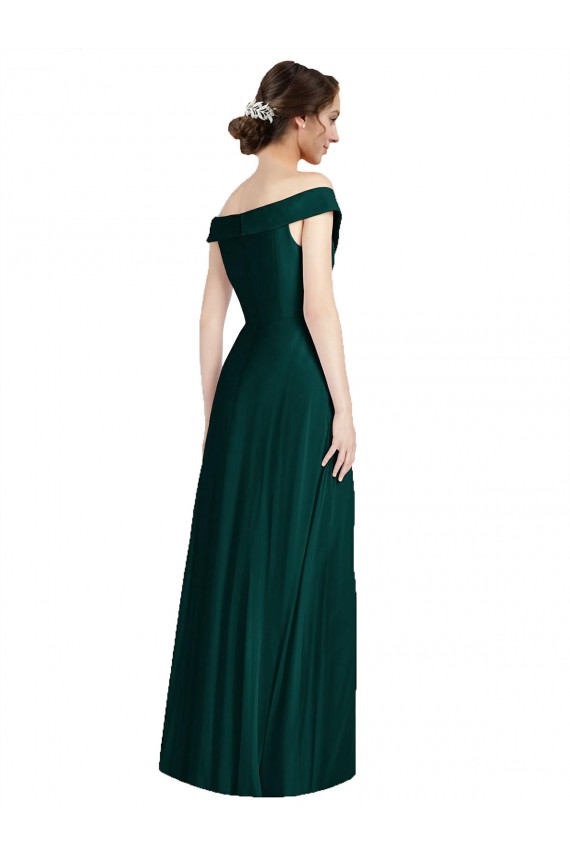 Evergreen línea A Hombros Descubiertos Cuello en V Gasa Largo Vestidos de dama de honor