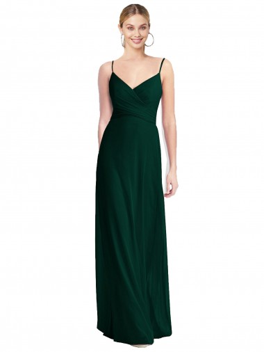 Evergreen línea A Tirantes espagueti Cuello en V Gasa Largo Vestidos de dama de honor
