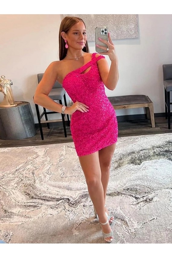 Fucsia Cubierta Un Hombre Corto Lentejuelas Terciopelo Corto Vestidos de fiesta