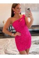 Fucsia Cubierta Un Hombre Corto Lentejuelas Terciopelo Corto Vestidos de fiesta