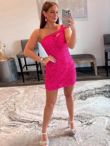 Fucsia Cubierta Un Hombre Corto Lentejuelas Terciopelo Corto Vestidos de fiesta