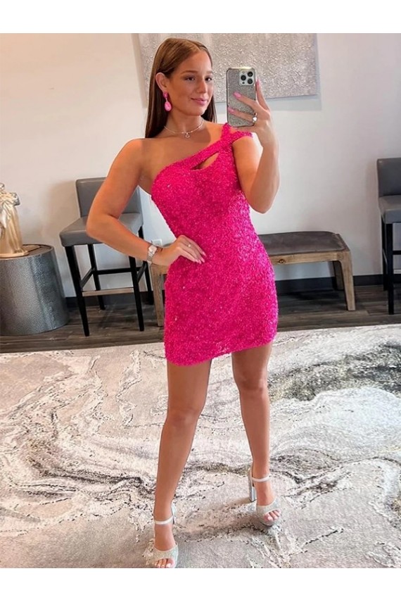 Fucsia Cubierta Un Hombre Corto Lentejuelas Terciopelo Corto Vestidos de fiesta