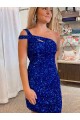 Fucsia Cubierta Un Hombre Corto Lentejuelas Terciopelo Corto Vestidos de fiesta