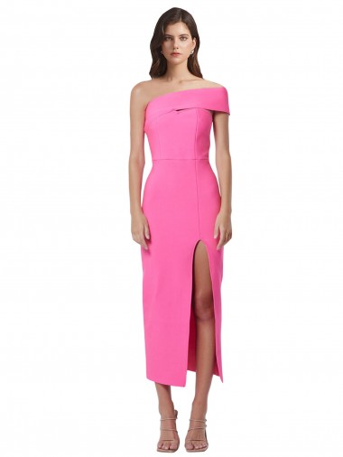 Fucsia Cubierta Un Hombre Midi Crepé Elástico Largo Formales Vestidos de dama de honor / Vestidos de fiesta / Vestidos de cóctel