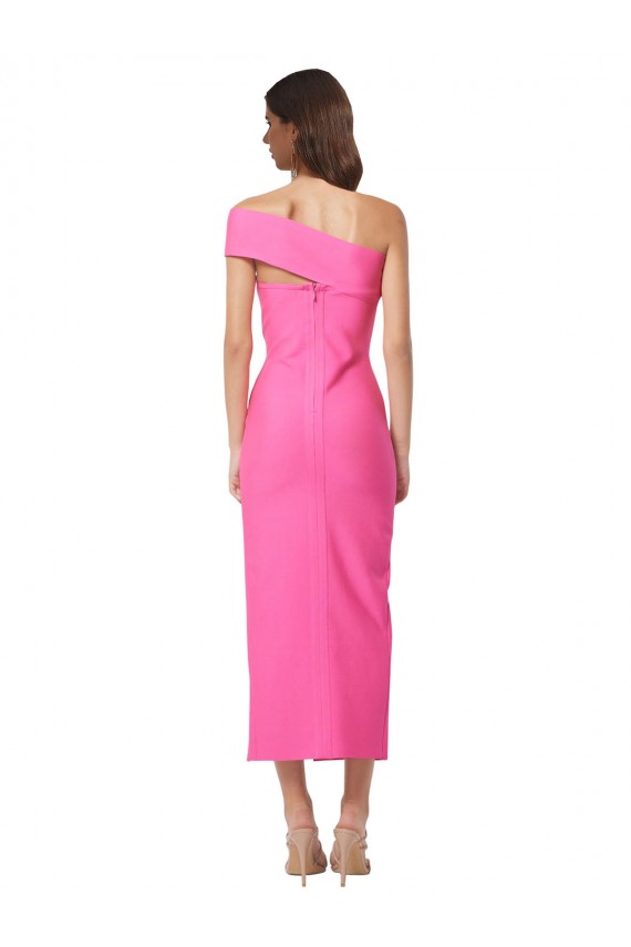 Fucsia Cubierta Un Hombre Midi Crepé Elástico Largo Formales Vestidos de dama de honor / Vestidos de fiesta / Vestidos de cóctel