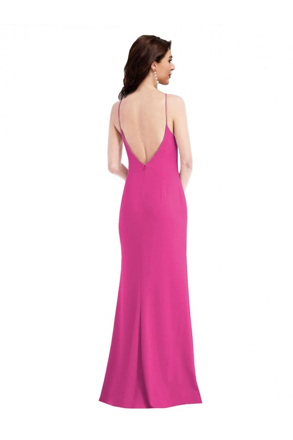 Fucsia Trompeta Halter Cuello Alto Crepé Elástico Largo Formales Vestidos de dama de honor / Vestidos de fiesta