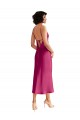 Fucsia línea A Cuello en V Midi Satén elástico Corto Formales Vestidos de dama de honor / Vestidos de fiesta / Vestidos de cóctel
