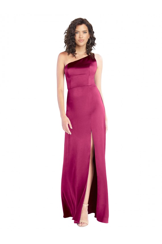Fucsia línea A Un Hombre Satén elástico Largo Formales Vestidos de dama de honor / Vestidos de fiesta