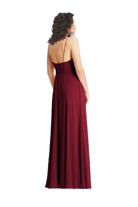 Humo Verde Trompeta Tirantes espagueti Cuello en V Gasa Largo Formales Vestidos de dama de honor / Vestidos de noche