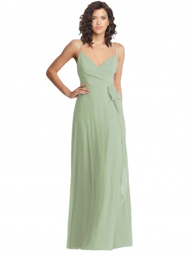 Humo Verde Trompeta Tirantes espagueti Cuello en V Gasa Largo Formales Vestidos de dama de honor / Vestidos de noche