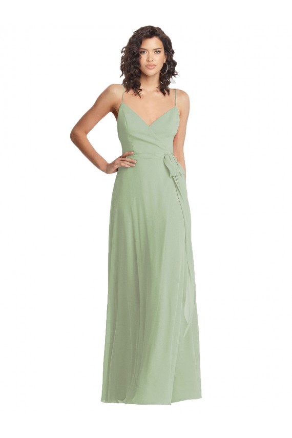 Humo Verde Trompeta Tirantes espagueti Cuello en V Gasa Largo Formales Vestidos de dama de honor / Vestidos de noche