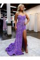 Lavanda línea A Cuello de Corazón Cola corte Lentejuelas Terciopelo Largo Vestidos de fiesta