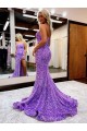 Lavanda línea A Cuello de Corazón Cola corte Lentejuelas Terciopelo Largo Vestidos de fiesta