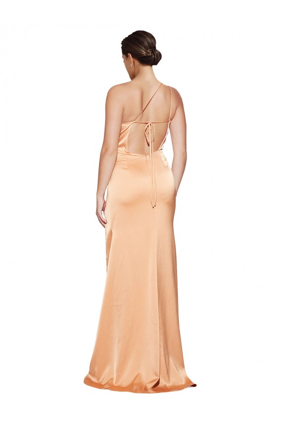 Light Copper Cubierta Un Hombre Satén elástico Largo Formales Vestidos de dama de honor / Vestidos de fiesta