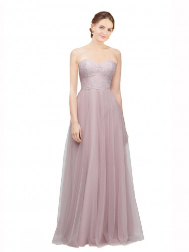 Light Lilac línea A Cuello de Corazón Tul Encaje Largo Vestidos de dama de honor
