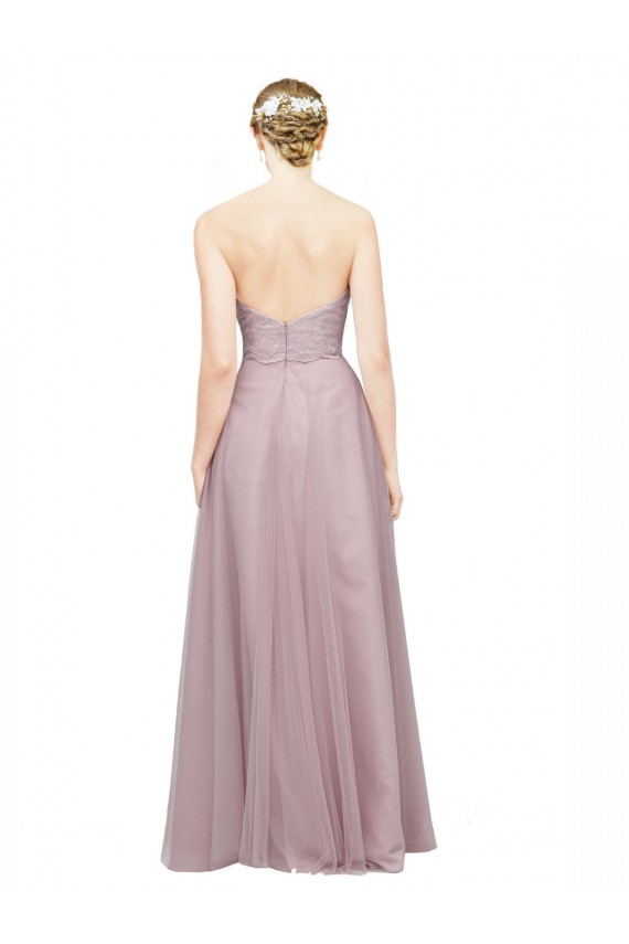 Light Lilac línea A Cuello de Corazón Tul Encaje Largo Vestidos de dama de honor
