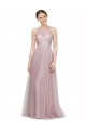 Light Lilac línea A Cuello de Corazón Tul Encaje Largo Vestidos de dama de honor