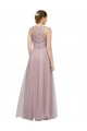 Light Lilac línea A Cuello de Corazón Tul Encaje Largo Vestidos de dama de honor