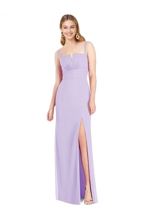 Lila Sirena Tirantes espagueti Cuello en V Sin tirantes Gasa Largo Vestidos de dama de honor