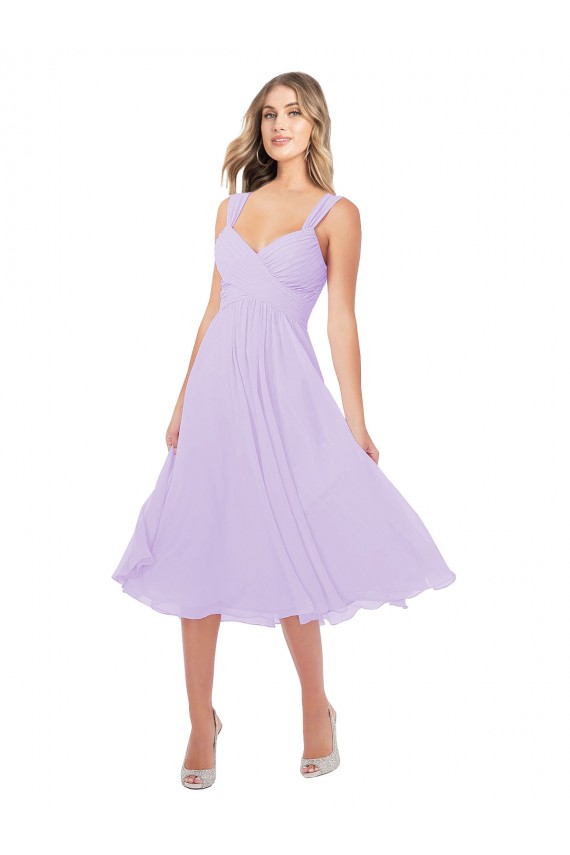 Lila línea A Cuello de Corazón Midi Gasa Corto Asimétrico Vestidos de dama de honor / Vestidos de cóctel / Vestidos para homecoming