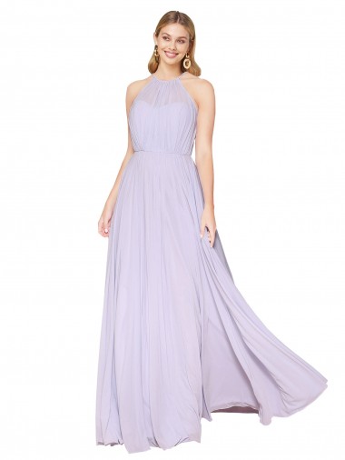 Lila línea A Halter Cuello Alto Gasa Largo Formales Vestidos de dama de honor / Vestidos de fiesta