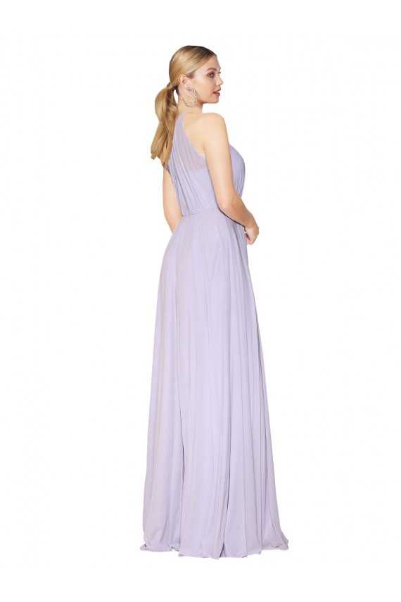 Lila línea A Halter Cuello Alto Gasa Largo Formales Vestidos de dama de honor / Vestidos de fiesta