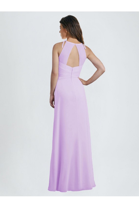 Lila línea A Halter Cuello de Corazón Gasa Largo Vestidos de dama de honor