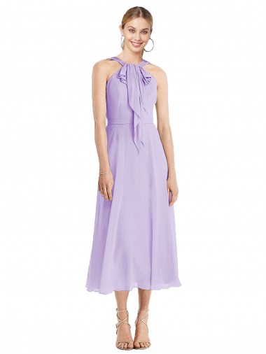 Lila línea A Halter Gasa Corto Vestidos de dama de honor / Vestidos de cóctel
