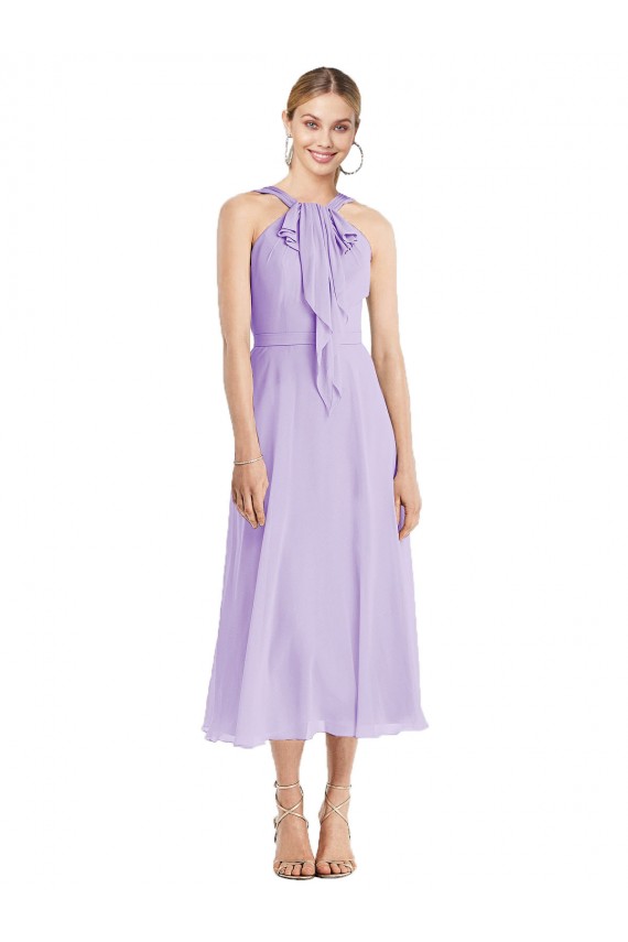 Lila línea A Halter Gasa Corto Vestidos de dama de honor / Vestidos de cóctel