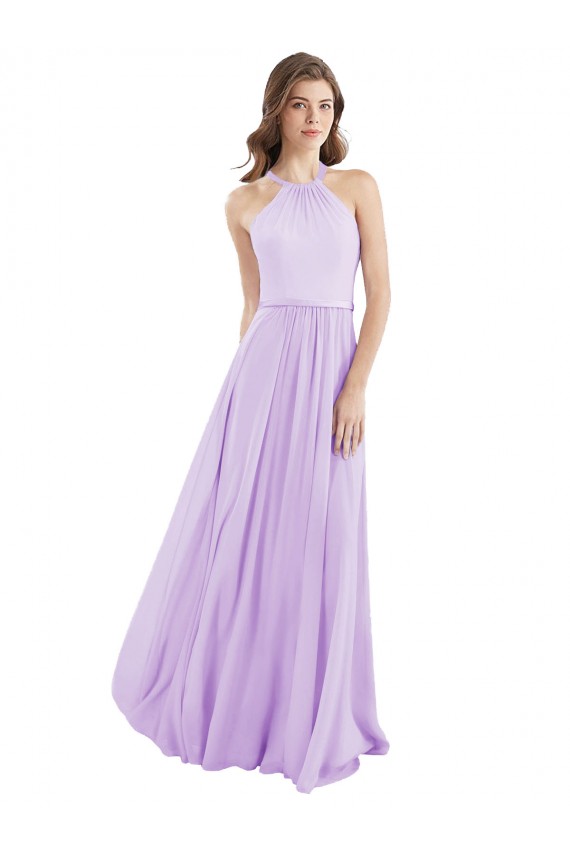 Lila línea A Halter Gasa Largo Vestidos de dama de honor