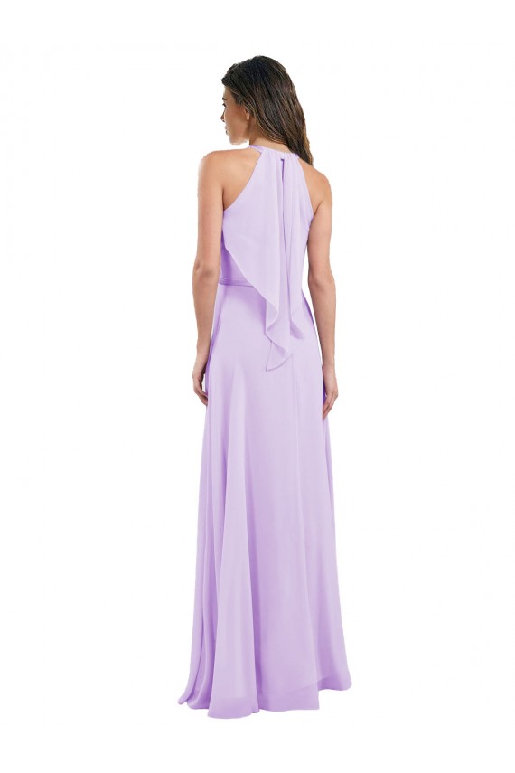 Lila línea A Halter Gasa Largo Vestidos de dama de honor
