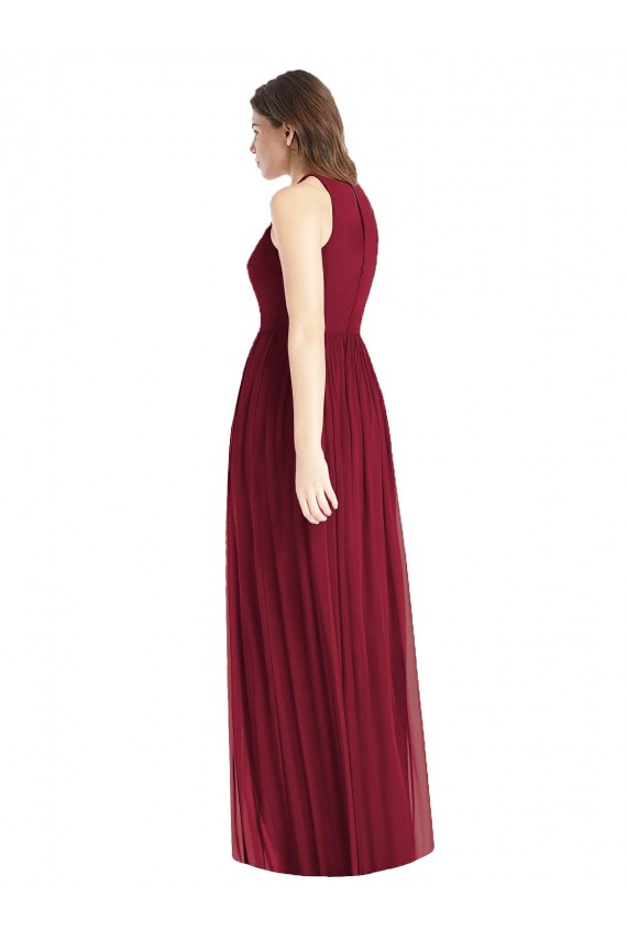 Lila línea A Halter Gasa Largo Vestidos de dama de honor
