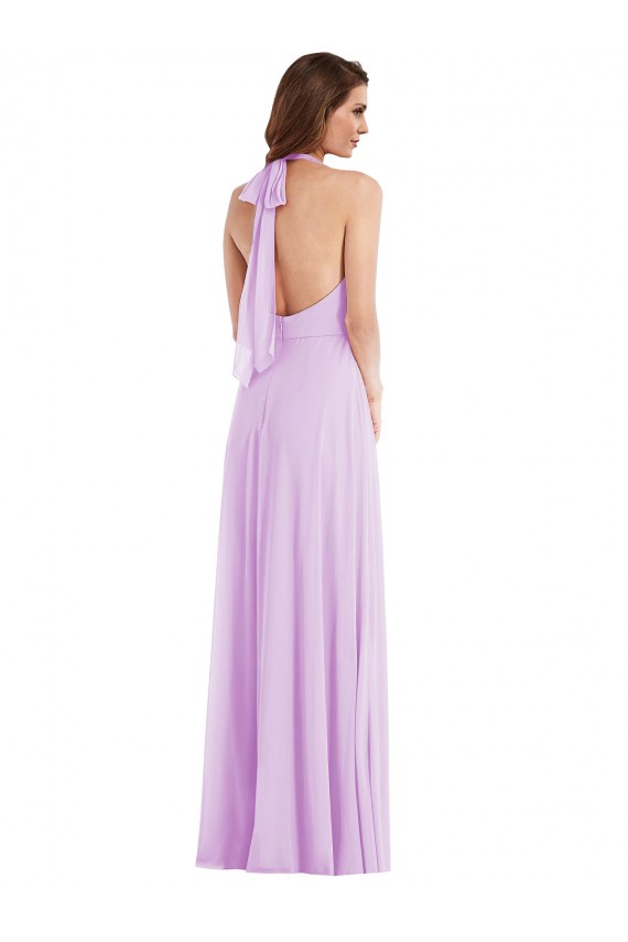 Lila línea A Halter Gasa Largo Vestidos de dama de honor