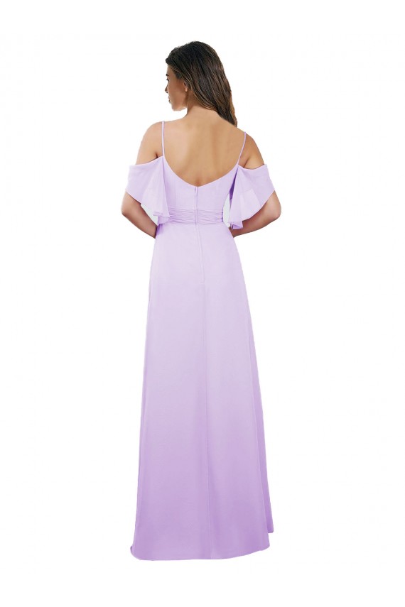Lila línea A Hombros Descubiertos Tirantes espagueti Gasa Largo Vestidos de dama de honor
