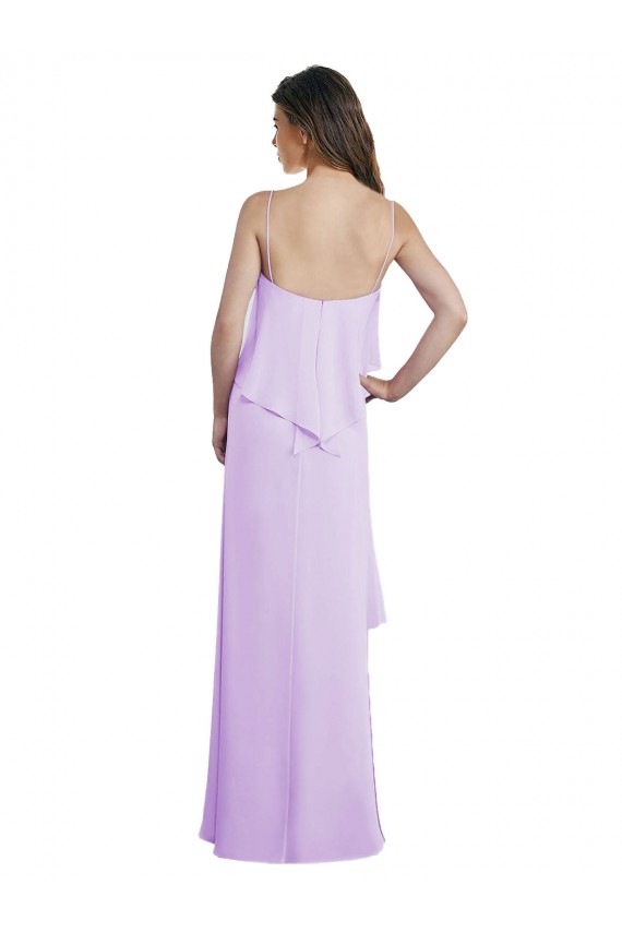 Lila línea A Tirantes espagueti Cucharón Gasa Largo Vestidos de dama de honor
