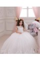 Marfil Barco Cola capilla Tul Encaje Largo vestidos de niña de las flores