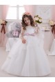 Marfil Barco Cola capilla Tul Encaje Largo vestidos de niña de las flores