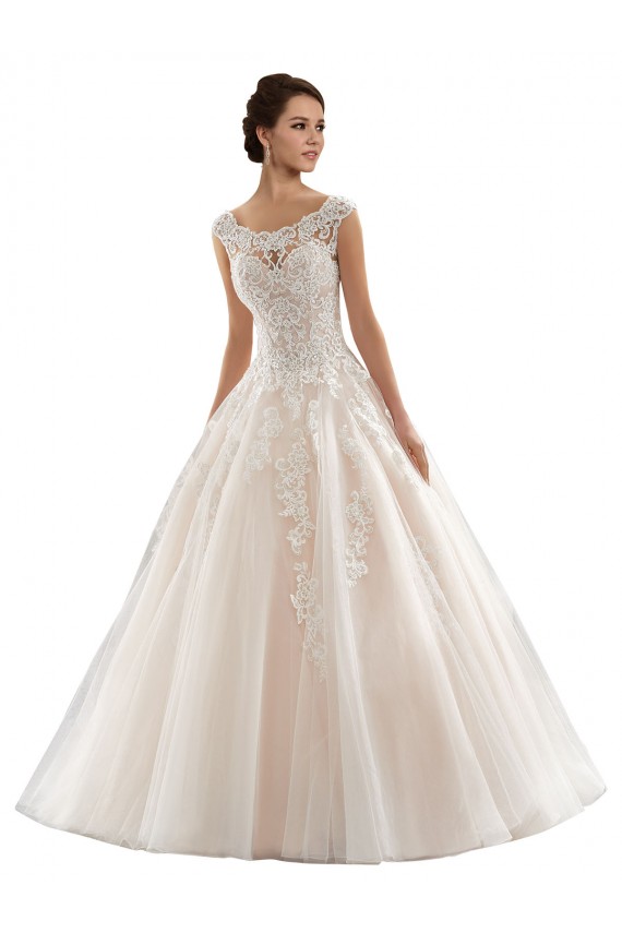 Marfil & Champán Barco Cola capilla Tul Encaje Vestidos de novia
