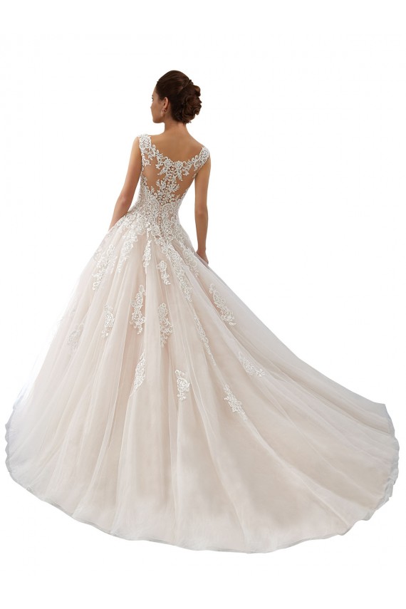 Marfil & Champán Barco Cola capilla Tul Encaje Vestidos de novia