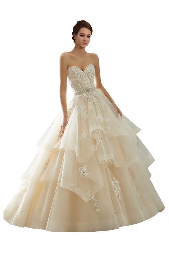 Marfil & Champán Cuello de Corazón Cola capilla Tul Encaje Vestidos de novia