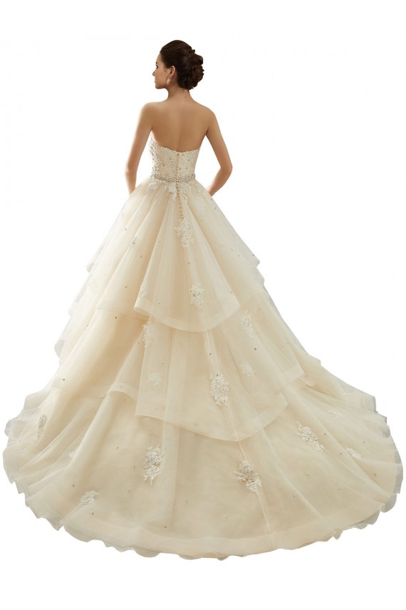 Marfil & Champán Cuello de Corazón Cola capilla Tul Encaje Vestidos de novia