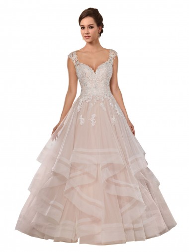 Marfil & Champán Cuello de Corazón Cola capilla Tul Encaje Vestidos de novia