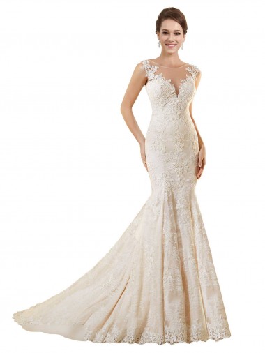 Marfil & Champán Sirena Ilusión Cola capilla Encaje Vestidos de novia